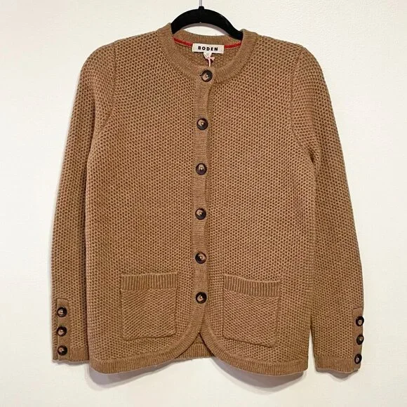 New Boden Wool Blend Textured Cardigan Praline Brown 4, S $165 - Picture 4 of 8